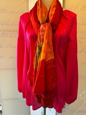 Vince Camuto Silk-Blend Hot Pink Blouse. Scarf Free w/ Blouse